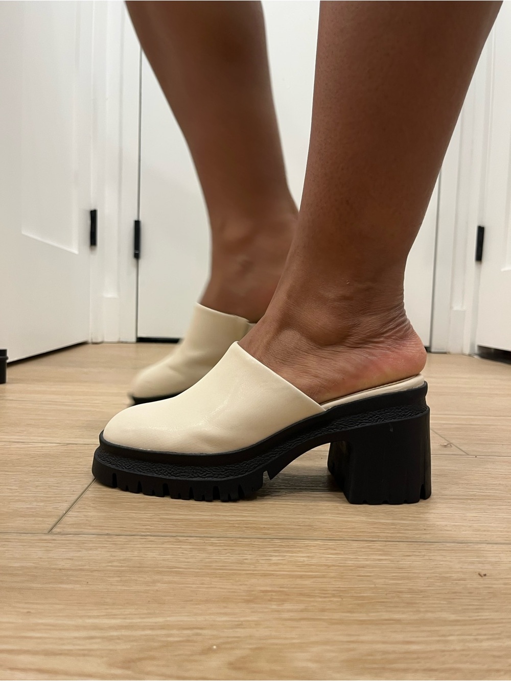 ASOS Cream Leather Chunky Lug Sole Mule